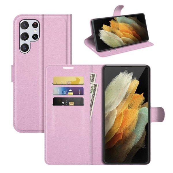 Litchi Magnetic Fodral Galaxy S22 Ultra 5G - Ljusrosa Rosa