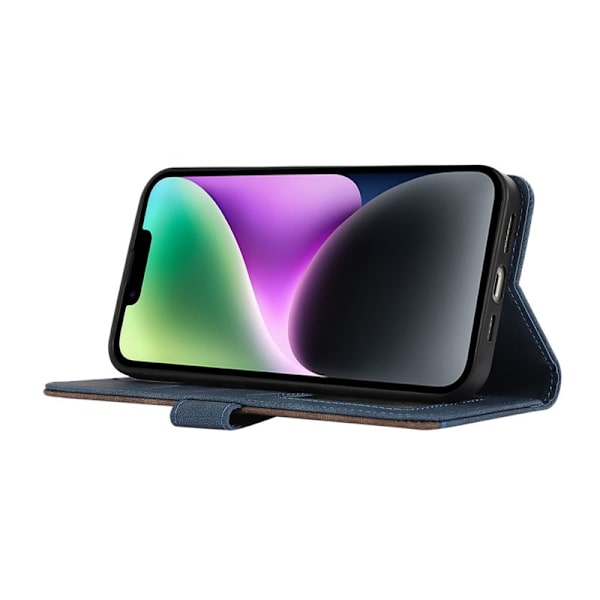 ABEEL iPhone 14 Plånboksfodral RFID-Skydd Konstläder Flip Blå
