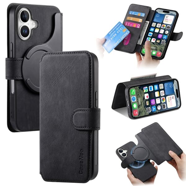 CASENEO iPhone 16 Plånboksfodral Konstläder - Svart