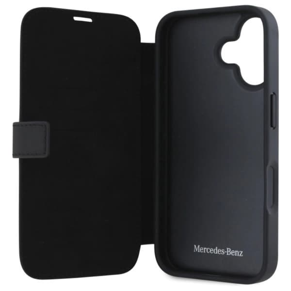 Mercedes iPhone 16 Plånboksfodral Läder Wood Imitation Black