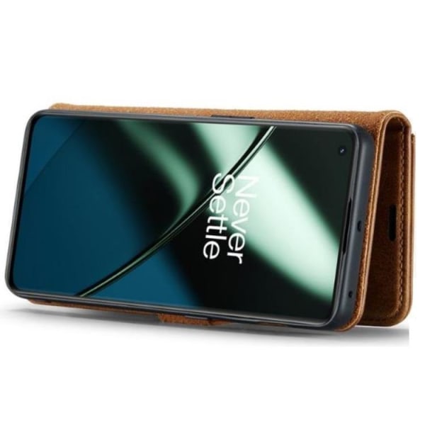 DG.MING OnePlus 11 -lompakkokotelo aitoa nahkaa 2-in-1 - ruskea