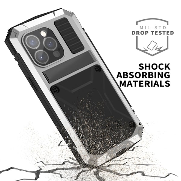 R-JUST Mobilskal till iPhone 15 Pro Max med Härdat Glas - Silver Silver
