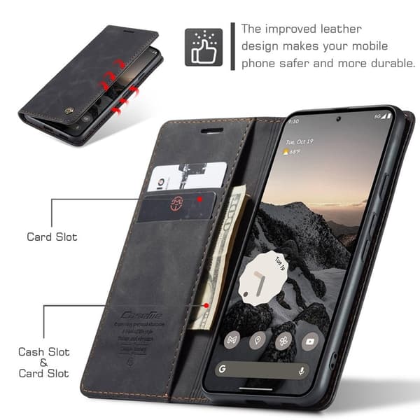 CASEME 013 Plånboksfodral för Google Pixel 9a - KonstLäder - Svart