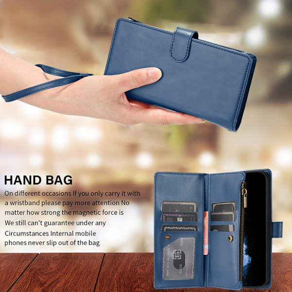 OnePlus 15 5G Konstläder Plånboksfodral Zipper Shockproof Blå