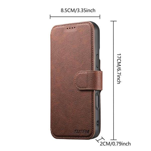 SUTENI iPhone 17 Konstläder Plånboksfodral Detachable Q-05 - Brun Brun