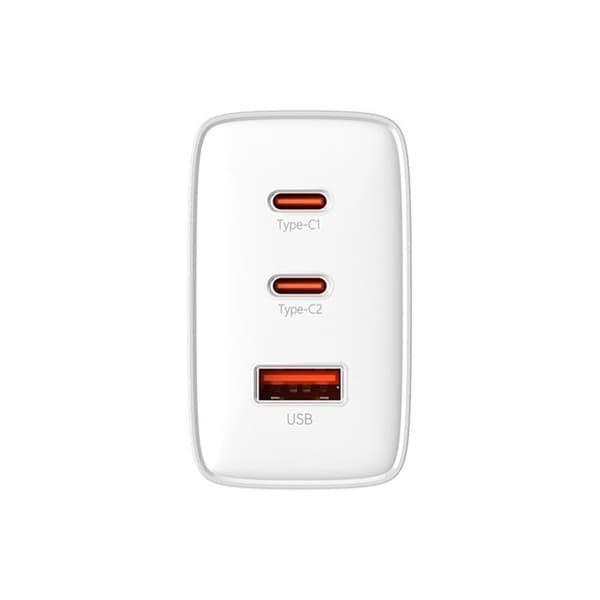 Baseus GaN vægadapter 2x USB-C til USB-A 65W Cube Pro - Hvid Vit