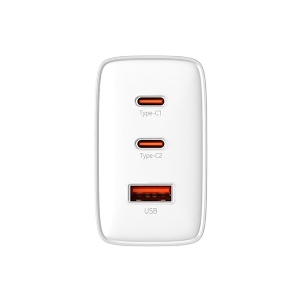 Baseus GaN Väggladdare 2x USB-C Till USB-A 65W Cube Pro - Vit