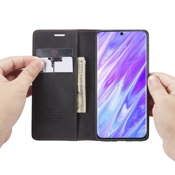 CASEME Series Plånboksfodral Konstläder Ställ Samsung Galaxy S20 Plus - Svart