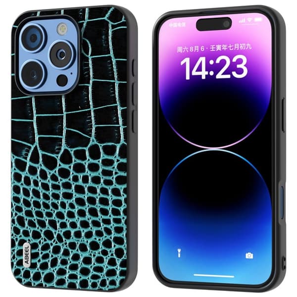 ABEEL Mobilskal till iPhone 16 Pro Äkta Läder Krokodiltextur - Grön