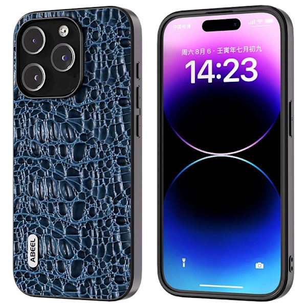 ABEEL Mobilskal till iPhone 15 Pro Max Äkta Läder + PC + TPU Blå