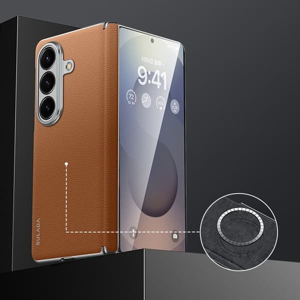 SULADA Mobilskal till Galaxy Z Fold7 5G Äkta Läder Frameless Brun
