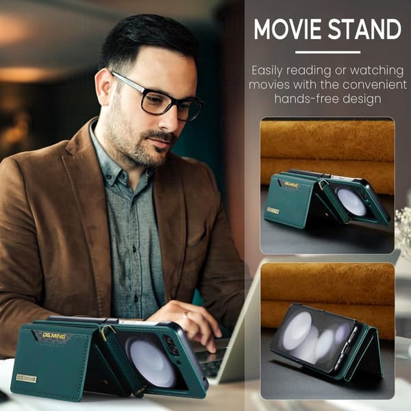 DG.MING Samsung Galaxy Z Flip7 FE Konstläder Plånboksfodral - Grön