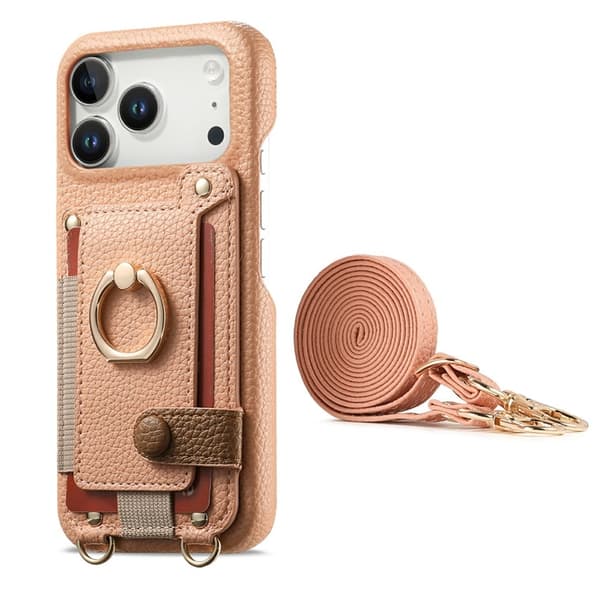 Mobilskal till iPhone 17 Pro Max med Korthållare Ring Kickstand - Rosa Rosa