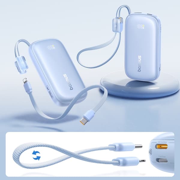 Baseus Powerbank 10000mAh 45W med USB-C till Lightning Kabel - Blå Blå