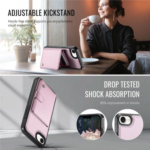 JEEHOOD J09 Mobilskal till iPhone 16e RFID Skydd Läder MagSafe - Rosa