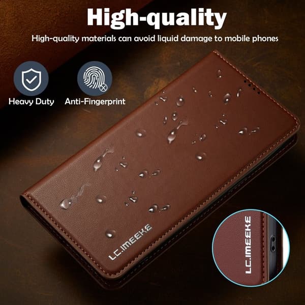 LC.IMEEKE L1 Series iPhone 16 Plus Plånboksfodral Konstläder - Brun