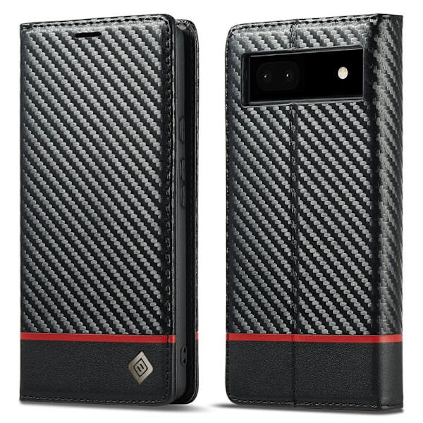 LC.IMEEKE Google Pixel 6a Plånboksfodral Konstläder - Carbon Fiber - Vit