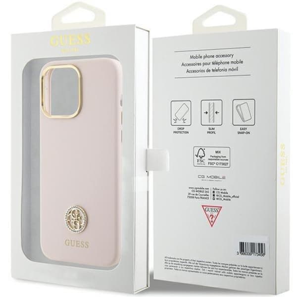 Guess iPhone 15 Pro Max Mobilskal Silikon Logo Strass 4G - Rosa Rosa