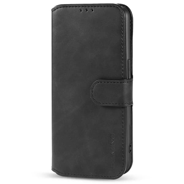 DG.MING iPhone 14 Konstläder Plånboksfodral Retro Stil Magnetisk Stängning Svart