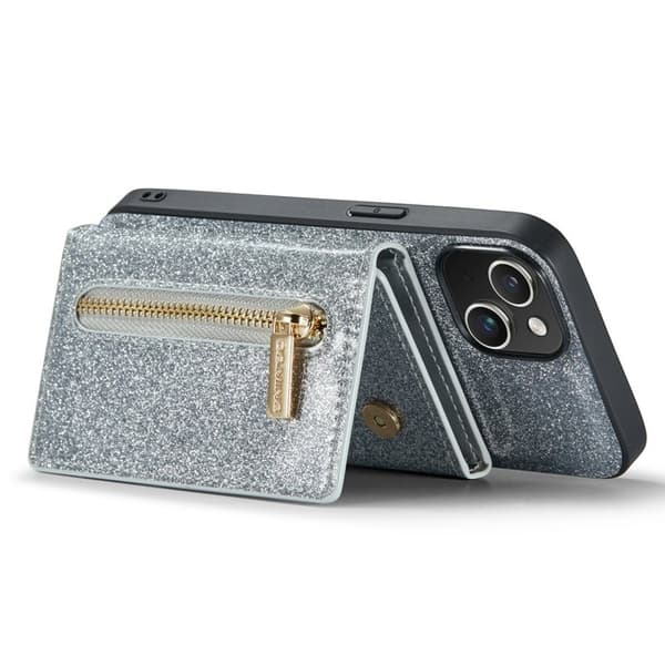 DG.MING M3 Series iPhone 15 Konstläder Plånboksfodral Magnetiskt Silver