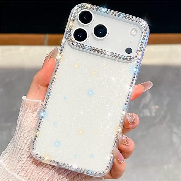 Mobilskal till iPhone 17 Pro Rhinestone Edge -Glitter Vit Vit
