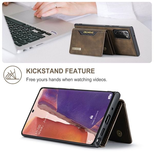 DG.MING M2 Tri-fold Plånboksfodral med Ställ för Samsung Galaxy Note20 - Brun