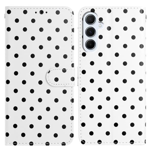 Samsung Galaxy A55 5G Plånboksfodral Konstläder Polka Dot - Vit