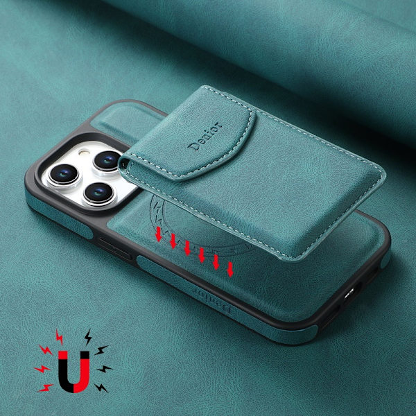 DENIOR D19 Mobilskal till iPhone 15 Pro Läder+PC+TPU Blå