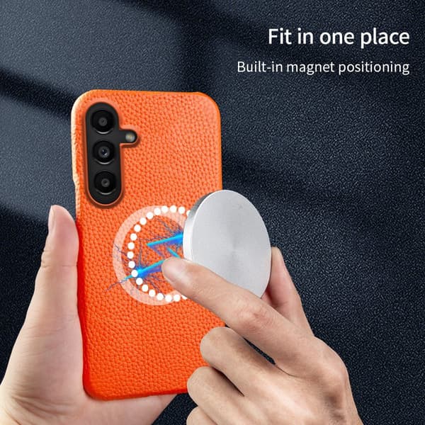 Mobilskal för Samsung Galaxy S26 Plus Magnetiskt Äkta läder + PC - Orange