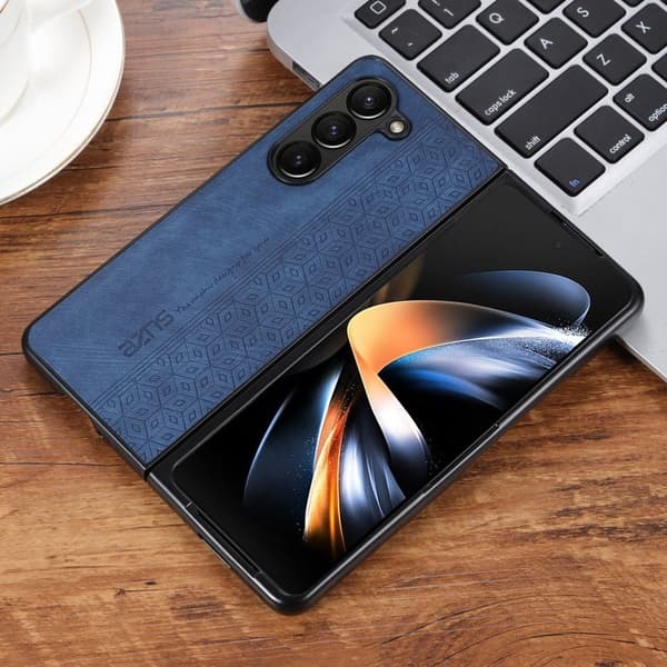 AZNS Samsung Galaxy Z Fold5 Plånboksfodral Konstläder - Blå