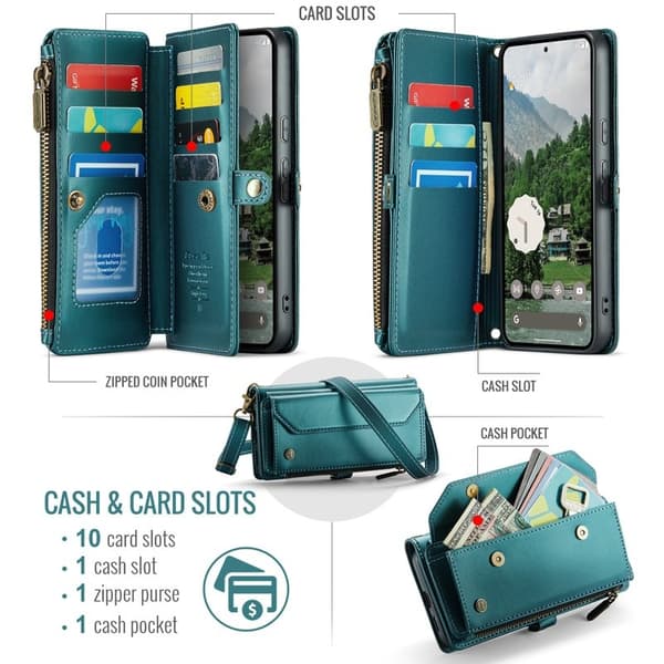 CASEME Plånboksfodral Konstläder för Google Pixel 9a med kortfack - Grön