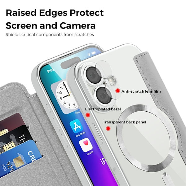 iPhone 17 Plånboksfodral MagSafe Rhombus Konstläder - Grå Grå