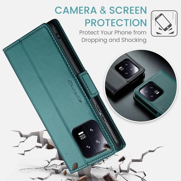 CASEME Xiaomi 13 Plånboksfodral Konstläder RFID-Skydd Grön