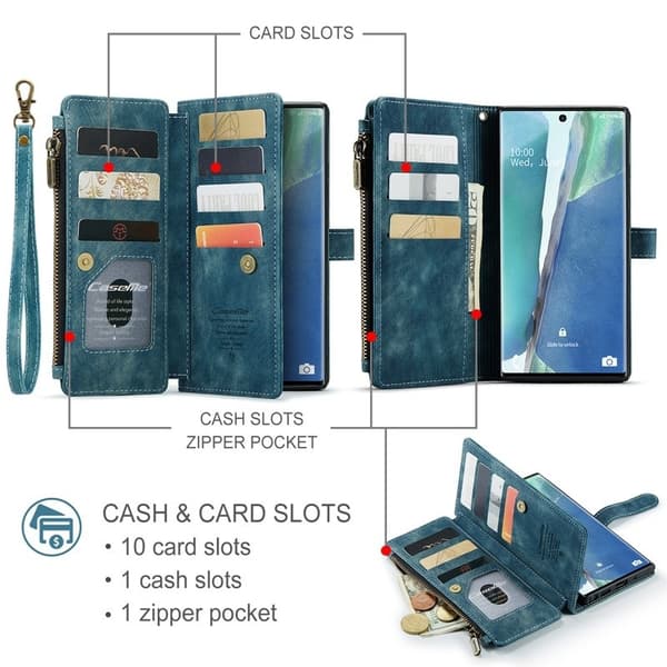 CASEME Konstläder Plånboksfodral för Samsung Galaxy Note20 Ultra - Blå