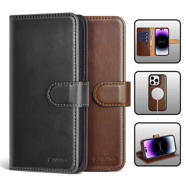 Puloka iPhone 14 Plus Plånboksfodral Magsafe 2in1 Detachable - Svart Black