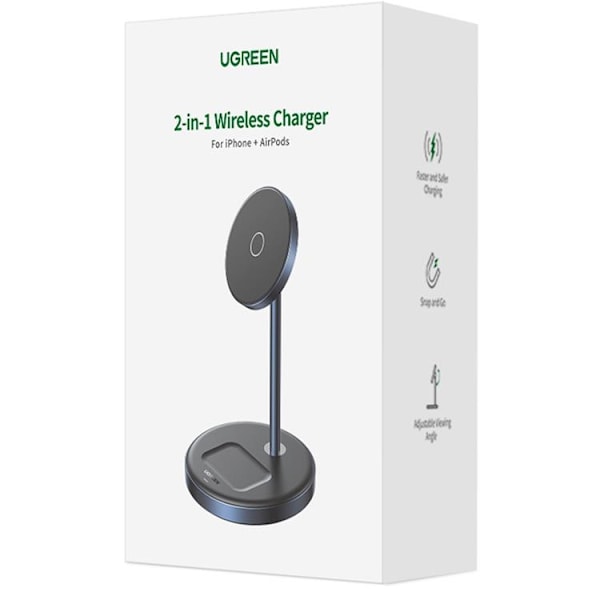 Ugreen 2-in-1 Trådlös Laddare Magsafe Qi - Svart
