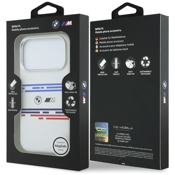 BMW Mobilskal till iPhone 17 Pro MagSafe Silikon Horizontal Line Vit
