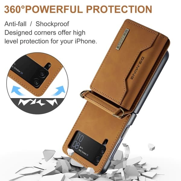 DG.MING Samsung Galaxy Z Flip4 Konstläder Plånboksfodral Magnetisk Brun