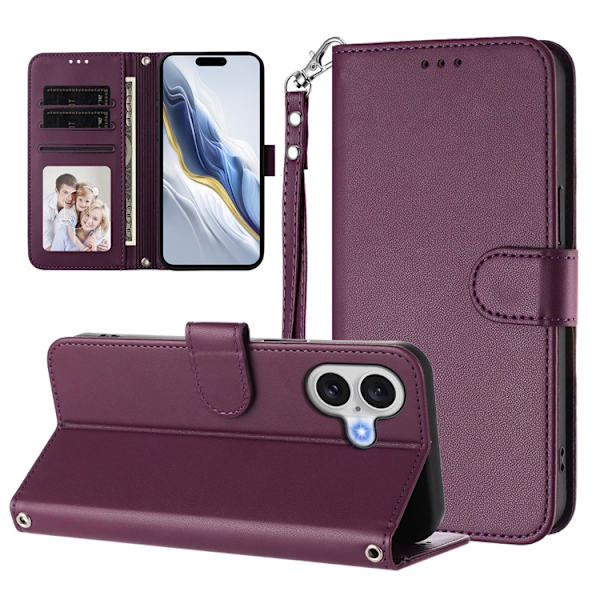 iPhone 17 Plånboksfodral Läder med Handledsrem - Lila Lila