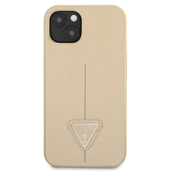 Guess iPhone 13 Mini Cover Saffiano Triangle Logo - Beige