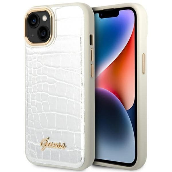GUESS iPhone 14 Plus Skal Croco Collection - Sølv Silver