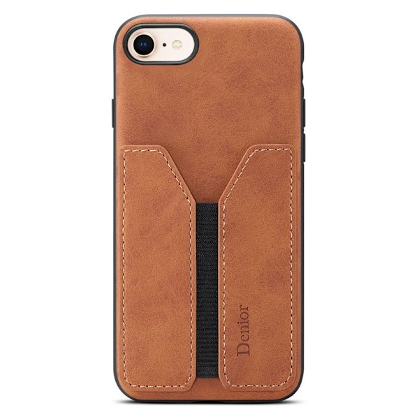 DENIOR Mobilskal till iPhone 16e Elastisk Kortficka PU Läder + TPU + PC - Brun