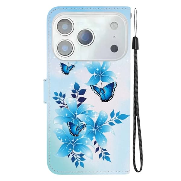 iPhone 17 Pro Max Plånboksfodral Med Lanyard - Blå Butterfly Blå