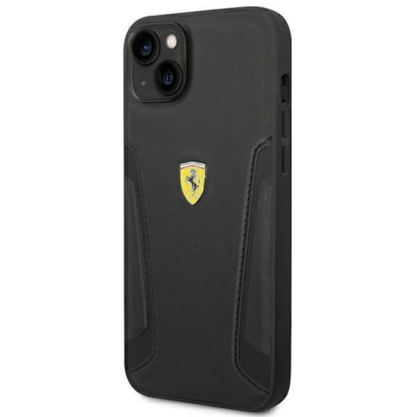 Ferrari iPhone 14 Kuori Nahka Stamp Sides - Musta