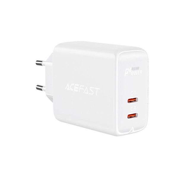 Acefast PD seinälaturi 2x USB-C 40W - valkoinen