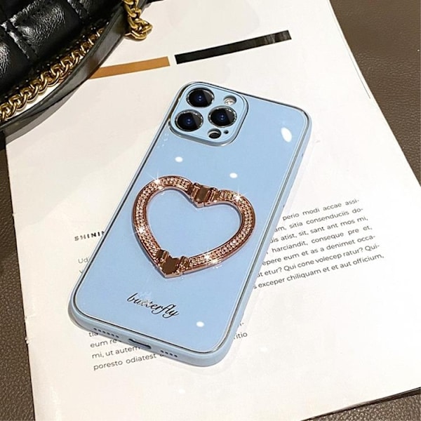 iPhone 14 Pro Max Skal Heart Kickstand - Blå