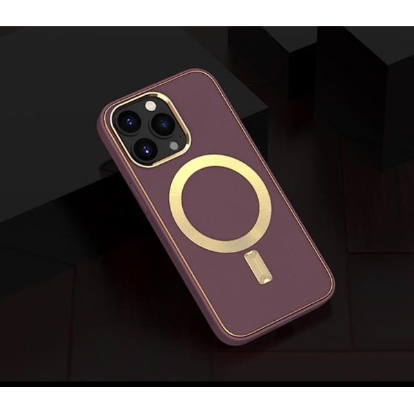 BOOM iPhone 13 Pro Skal Magsafe Läder - Plum Röd