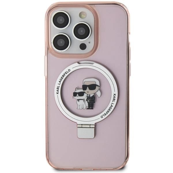 KARL LAGERFELD iPhone 15 Pro Mobilskal MagSafe Ringställ - Rosa