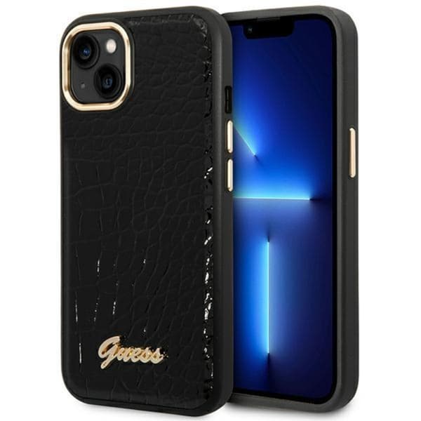 GUESS iPhone 14 Plus Skal Croco Collection - Sort Black