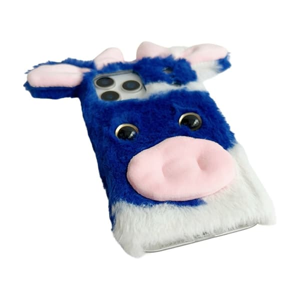 Mobilskal till iPhone 17 Pro Fluffy Cute Cow Plush TPU - Blå Blå